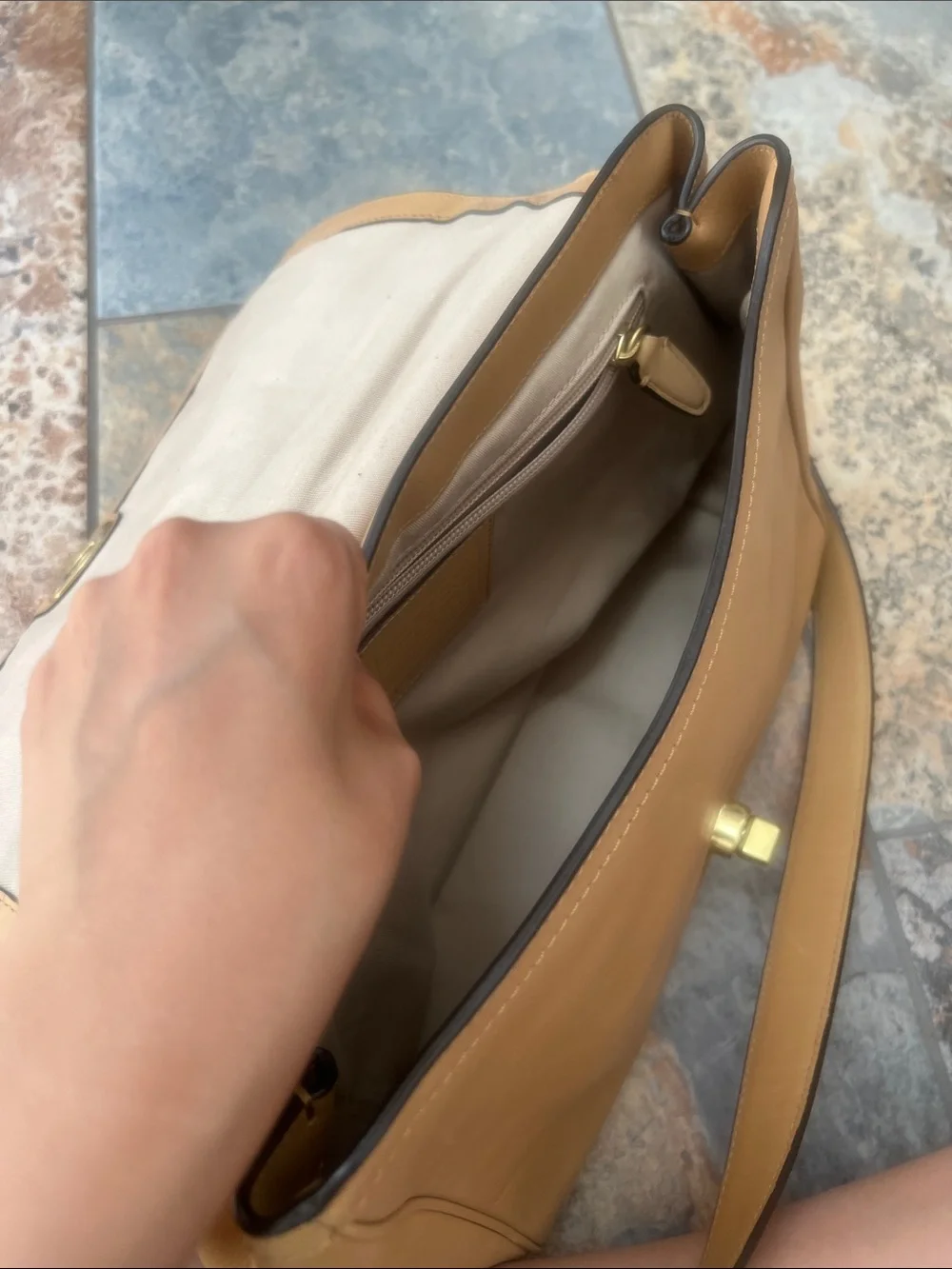 Coach Tan Leather Shoulder Bag with Gold Hardware